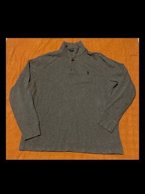 Polo Ralph Lauren Quarter Zip Dark Gray Pullover Sweater Mens L Pony Cotton